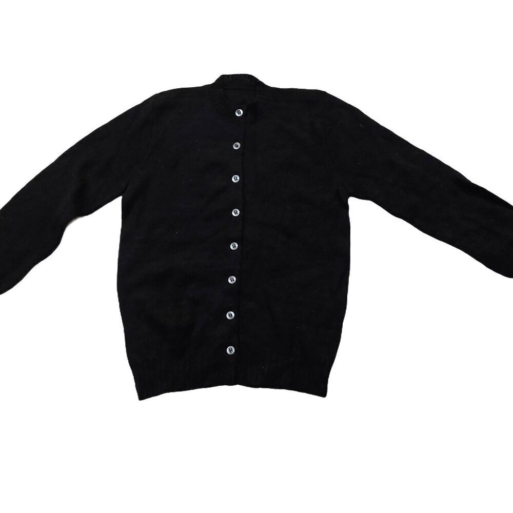 Vintage 1940s-1950s Classic Black Long Sleeve Cardigan Knit Fall Winter Sweater